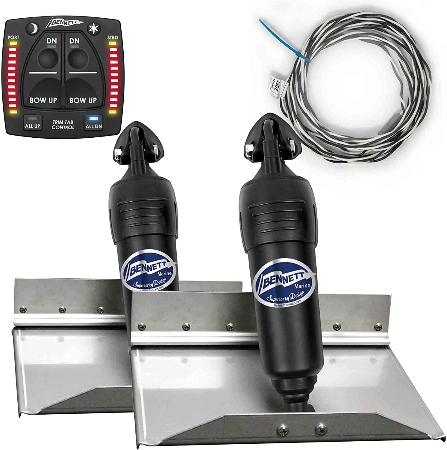 Bennett Complete Kit BOLT Electric Trim Tab with 2020 Integrated Helm Control, 12x9 inches-Canadian Marine &amp; Outdoor Equipment