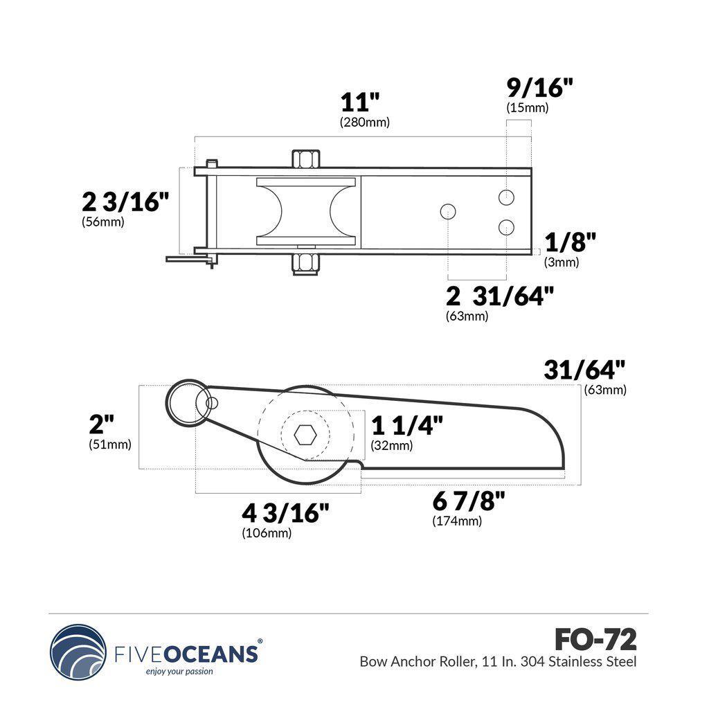 Bow Anchor Roller, 11 in. 304 Stainless Steel - Five Oceans-Canadian Marine &amp; Outdoor Equipment