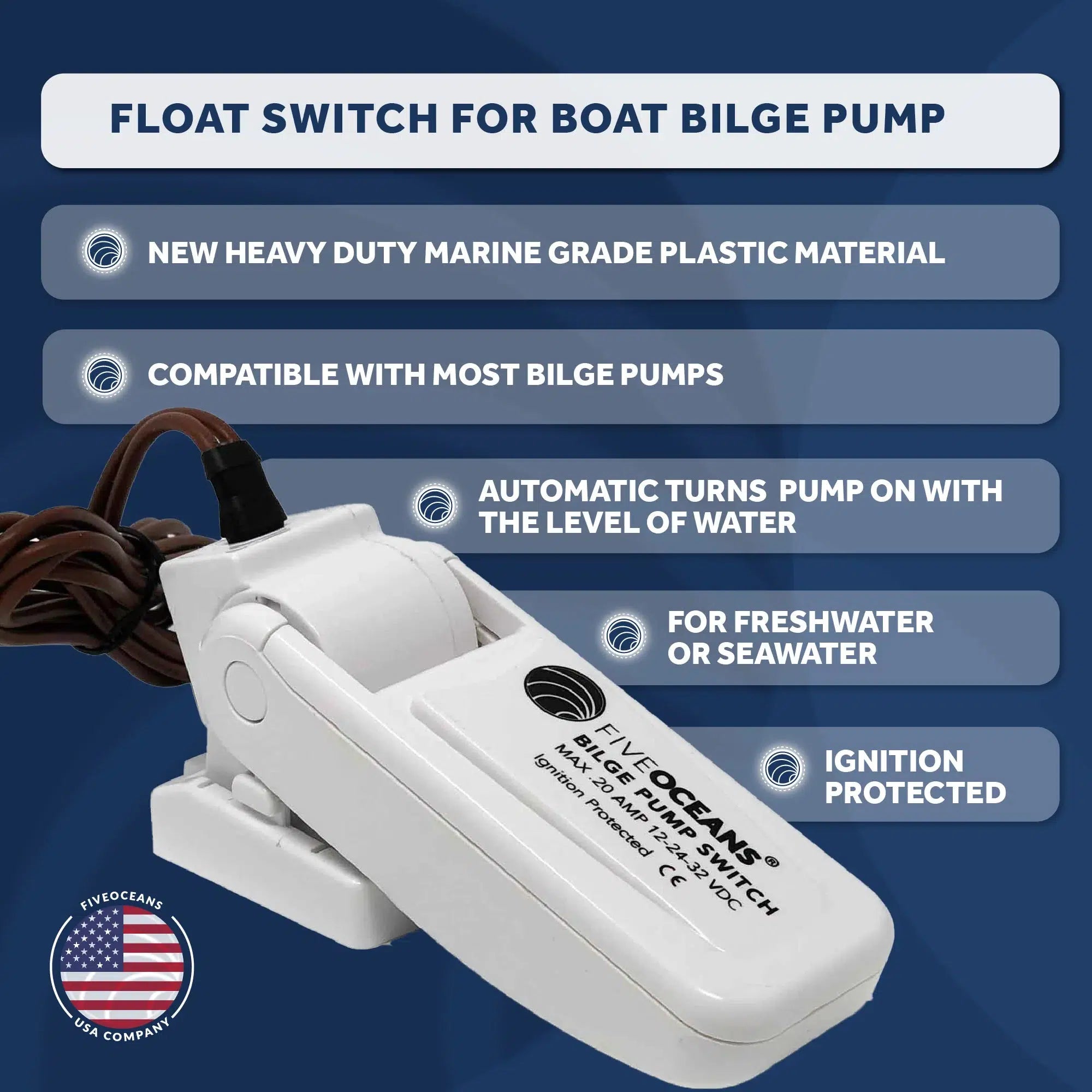 Automatic Boat Bilge Pump Float Switch 20 Amps - Five Oceans-Canadian Marine &amp; Outdoor Equipment