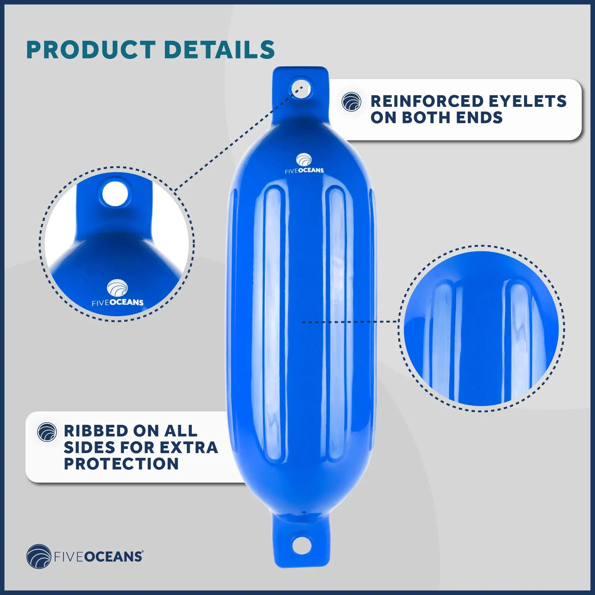 Blue Inflatable Ribbed Boat Fender | 4.5x16 inches with 3/8 inches Fender Line | Integrated Needle Valve with 4 Needles | 4-Pack-Canadian Marine &amp; Outdoor Equipment