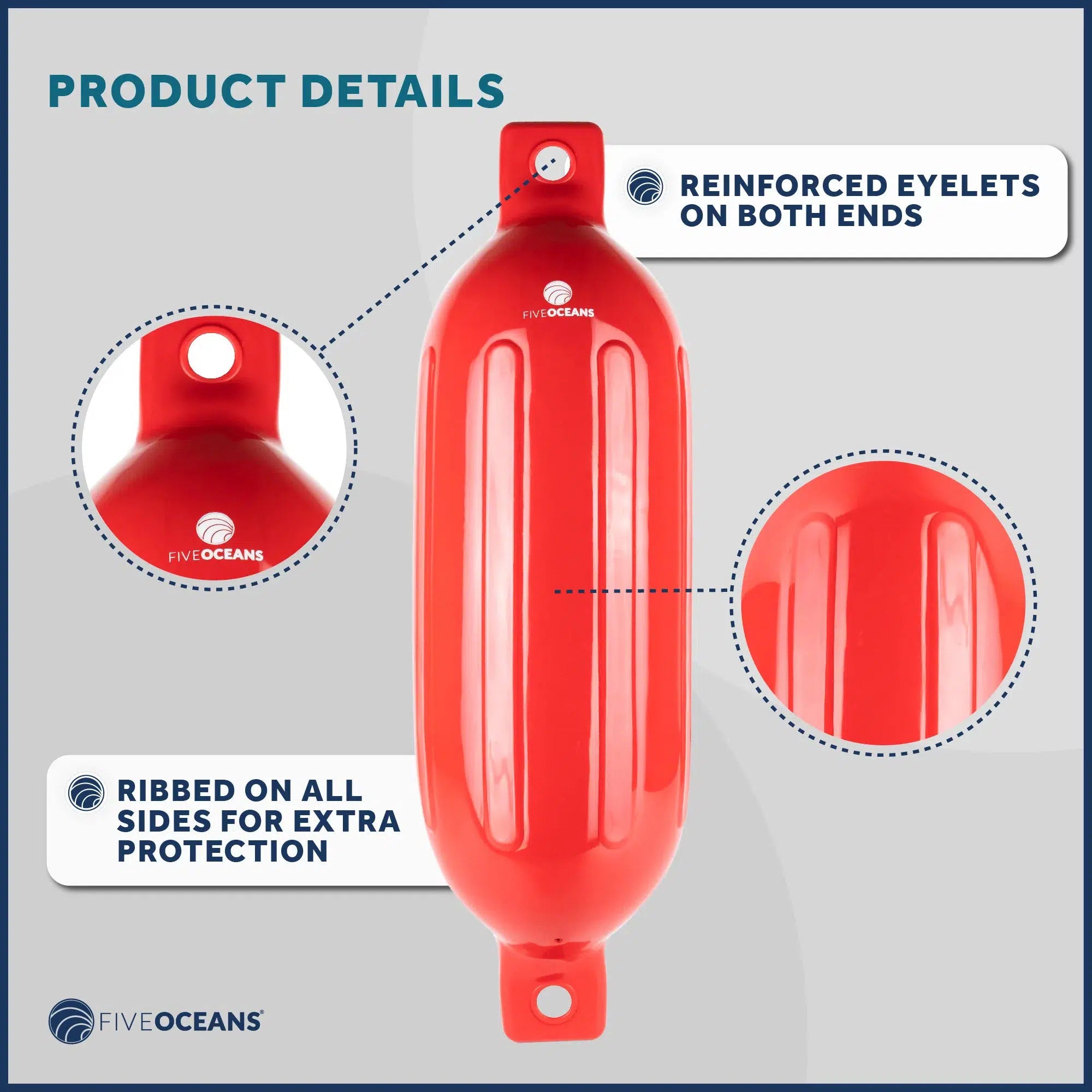 Red Inflatable Ribbed Boat Fender | 6.5x23 inches with 3/8 inches Fender Line | Integrated Needle Valve with 4 Needles | 4-Pack-Canadian Marine &amp; Outdoor Equipment