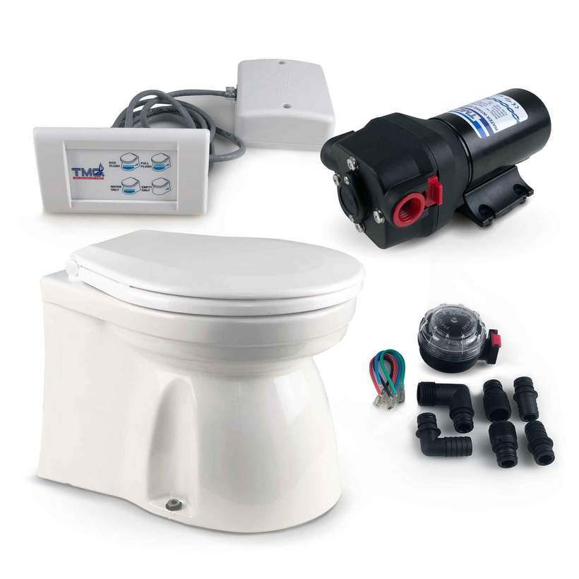 Marine Electric Toilet Household Style Medium Bowl, Quiet Flush Operation, with Macerator Pump and 4-Way Flush Control Panel-Canadian Marine &amp; Outdoor Equipment