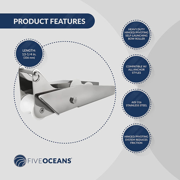 Five Oceans Self-launching Anchor Bow Roller 13-1/8 in. AISI316 Stainless Steel FO-73 | Canadian Marine & Outdoor Equipment