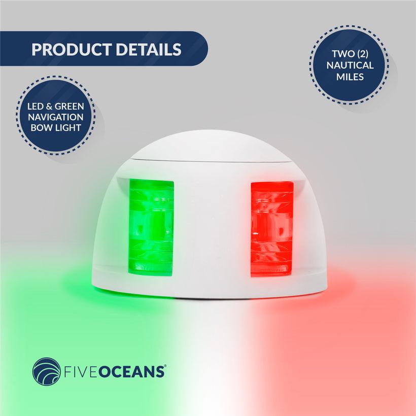 Marine Boat Bi-Color Green and Red LED Navigation Bow Light, 12 Volts DC, Surface Mount-Canadian Marine &amp; Outdoor Equipment