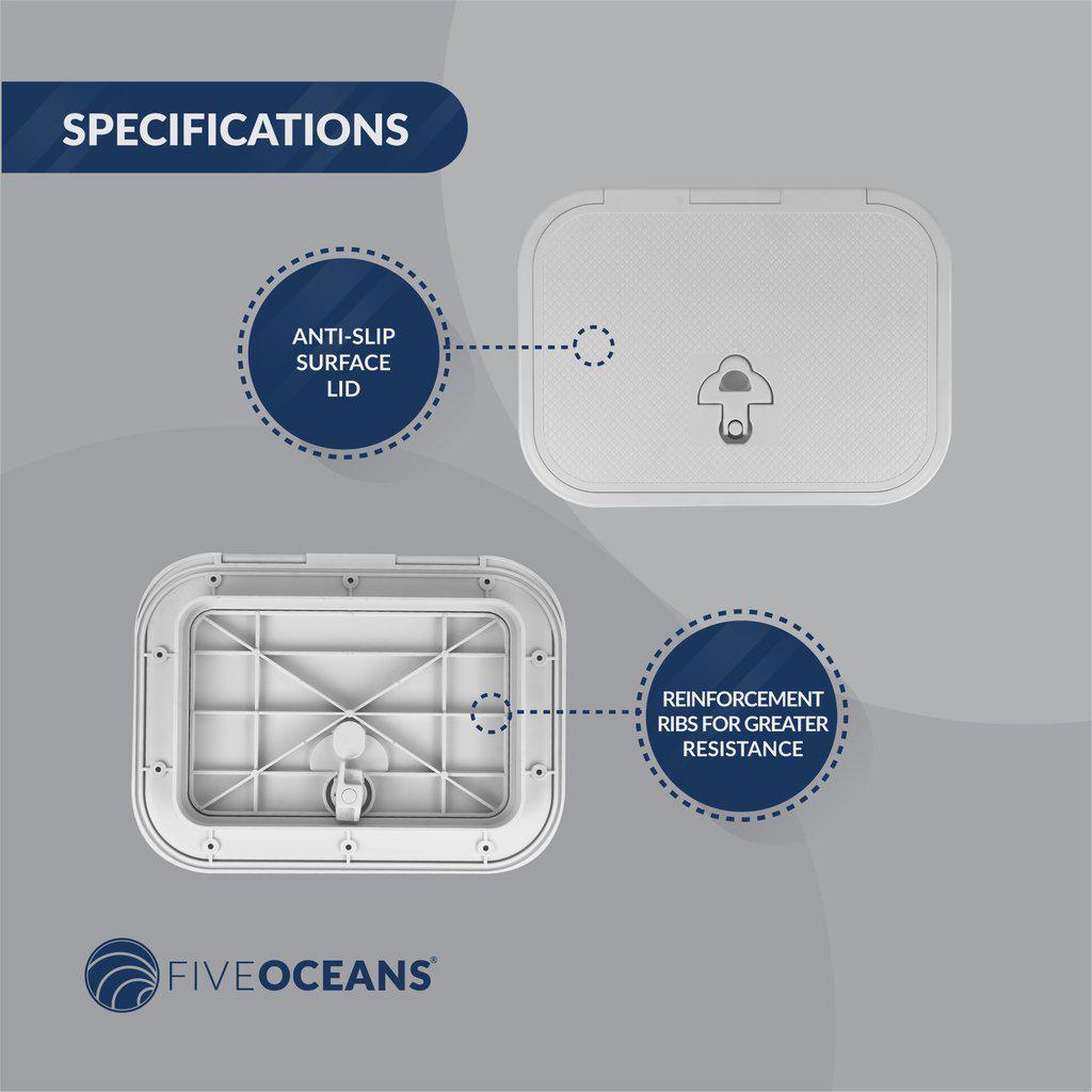 Marine Deck Access Hatch with T-Handle, Locking Slam Latch, 10-7/8 in (276mm) x 14-3/4 in (375mm), Off-White ABS Plastic, Water-Tight | Canadian Marine & Outdoor Equipment