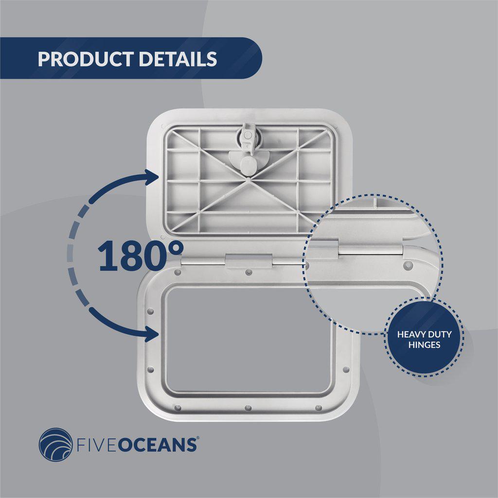 Marine Deck Access Hatch with T-Handle, Locking Slam Latch, 10-7/8 in (276mm) x 14-3/4 in (375mm), Off-White ABS Plastic, Water-Tight | Canadian Marine & Outdoor Equipment
