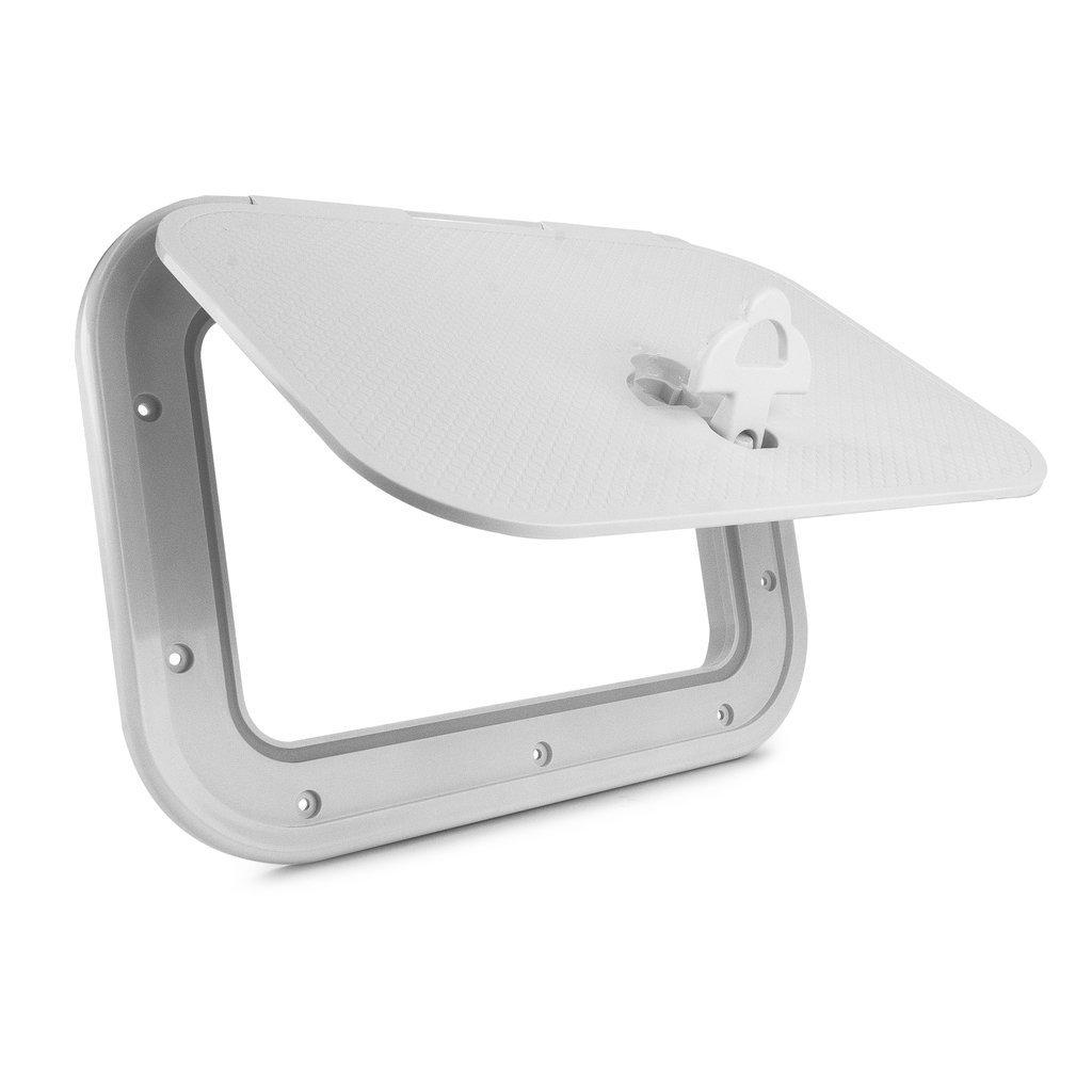 Marine Deck Access Hatch with T-Handle, Locking Slam Latch, 10-7/8 in (276mm) x 14-3/4 in (375mm), Off-White ABS Plastic, Water-Tight | Canadian Marine & Outdoor Equipment
