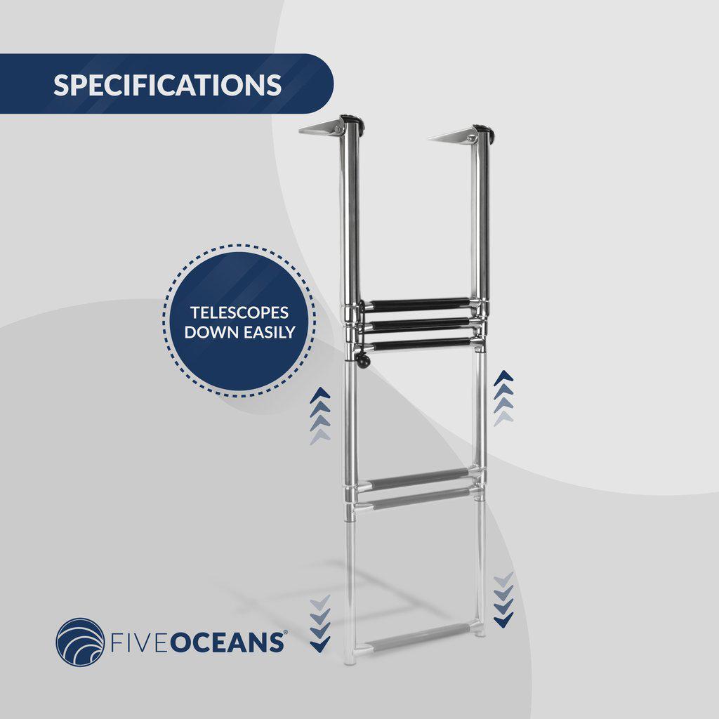 Marine Over Platform 3 Steps Telescoping Boat Ladder, Stainless Steel - Five Oceans | Canadian Marine & Outdoor Equipment