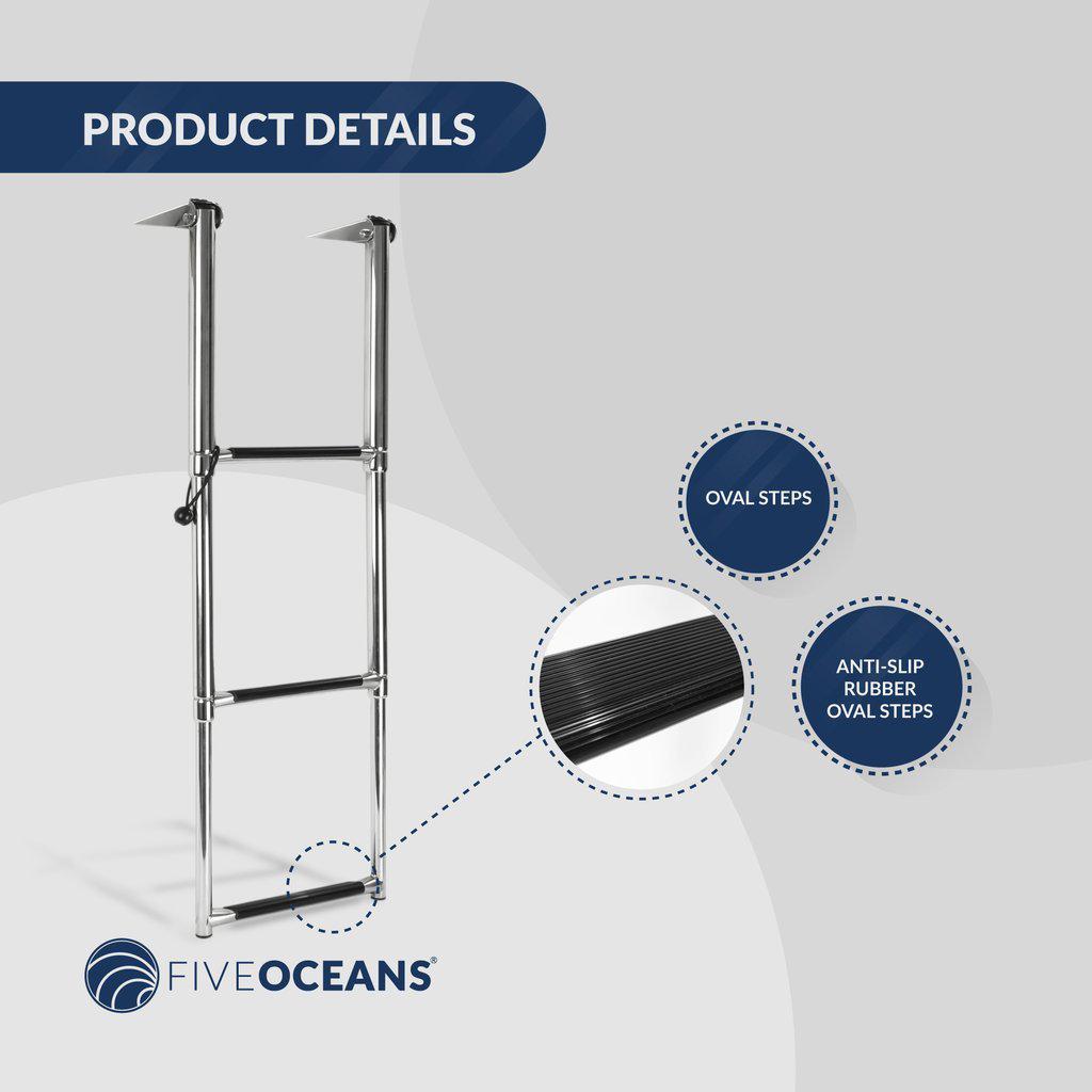 Marine Over Platform 3 Steps Telescoping Boat Ladder, Stainless Steel - Five Oceans | Canadian Marine & Outdoor Equipment