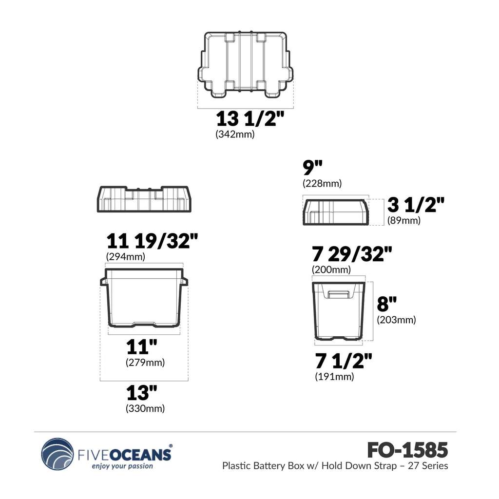 Marine Plastic Battery Box for Boats RVs Campers with Hold Down Strap - 27 Series - Five Oceans-Canadian Marine &amp; Outdoor Equipment