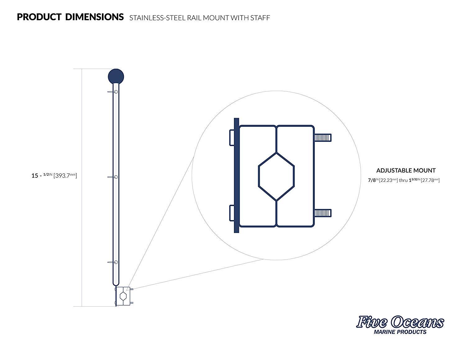 Marine Rail Mount Flag Pole Stainless Steel (7/8"-1 1/4")-Canadian Marine &amp; Outdoor Equipment