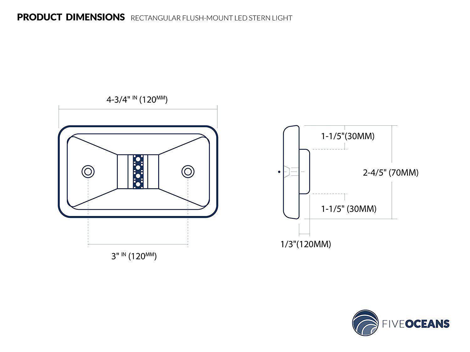 SET of 2 Rectangular Flush-Mount LED Transom/Stern Light - Five Oceans-Canadian Marine &amp; Outdoor Equipment