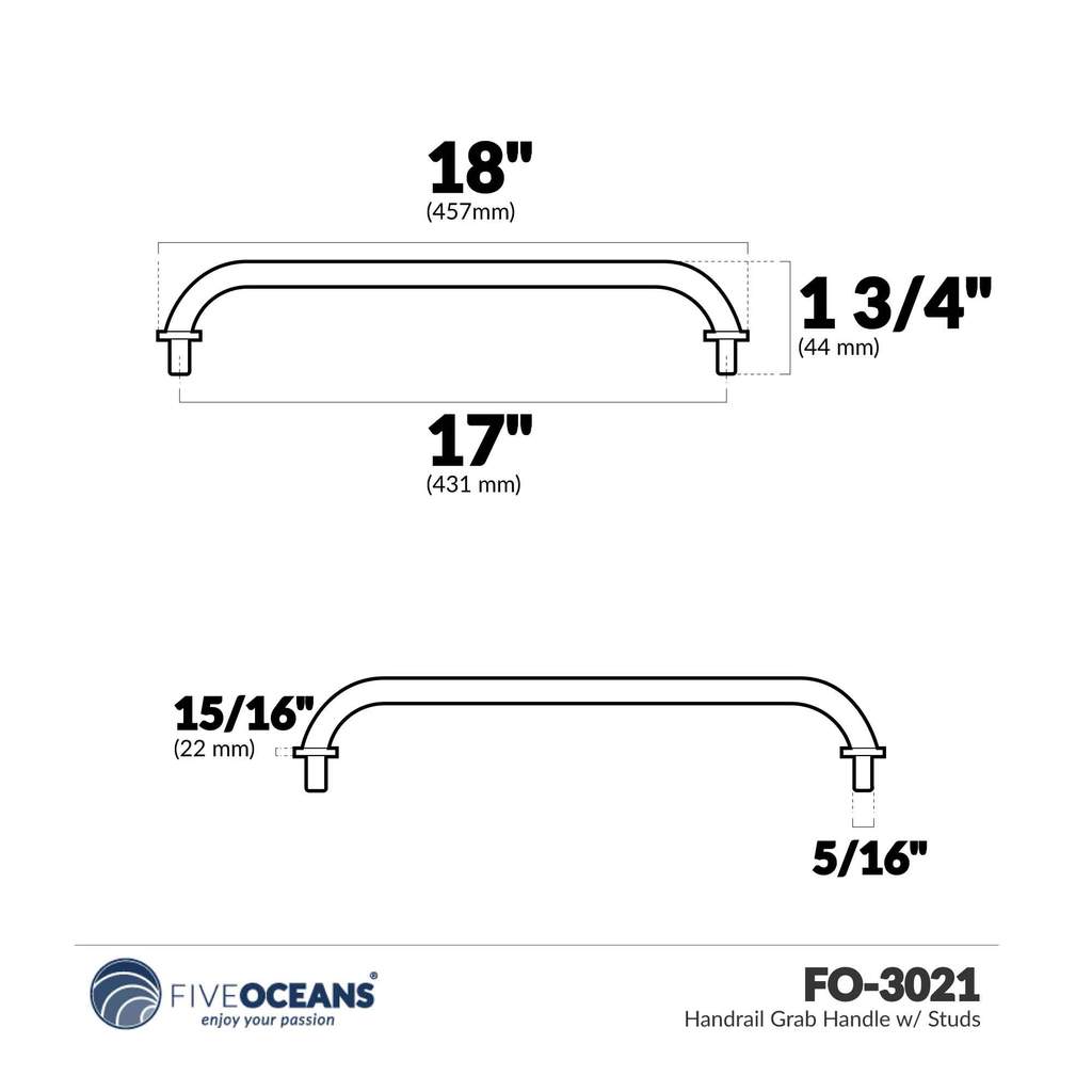 Stainless Steel 18" Handrail/Grab Handle w/Studs for Boats | Canadian Marine & Outdoor Equipment