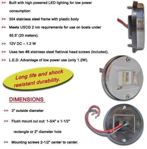 Stainless Steel Round 3" x 2" LED Stern White Transom Light for Boats - Five Oceans-Canadian Marine &amp; Outdoor Equipment