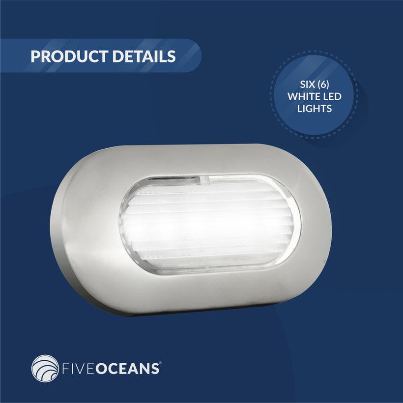 2-Pack: White LED Courtesy Light, Polycarbonate Lens with a Rim of AISI304 Stainless Steel, Marine, Boat, RV, Motorhome, Camper, Caravan, Trailer-Canadian Marine &amp; Outdoor Equipment