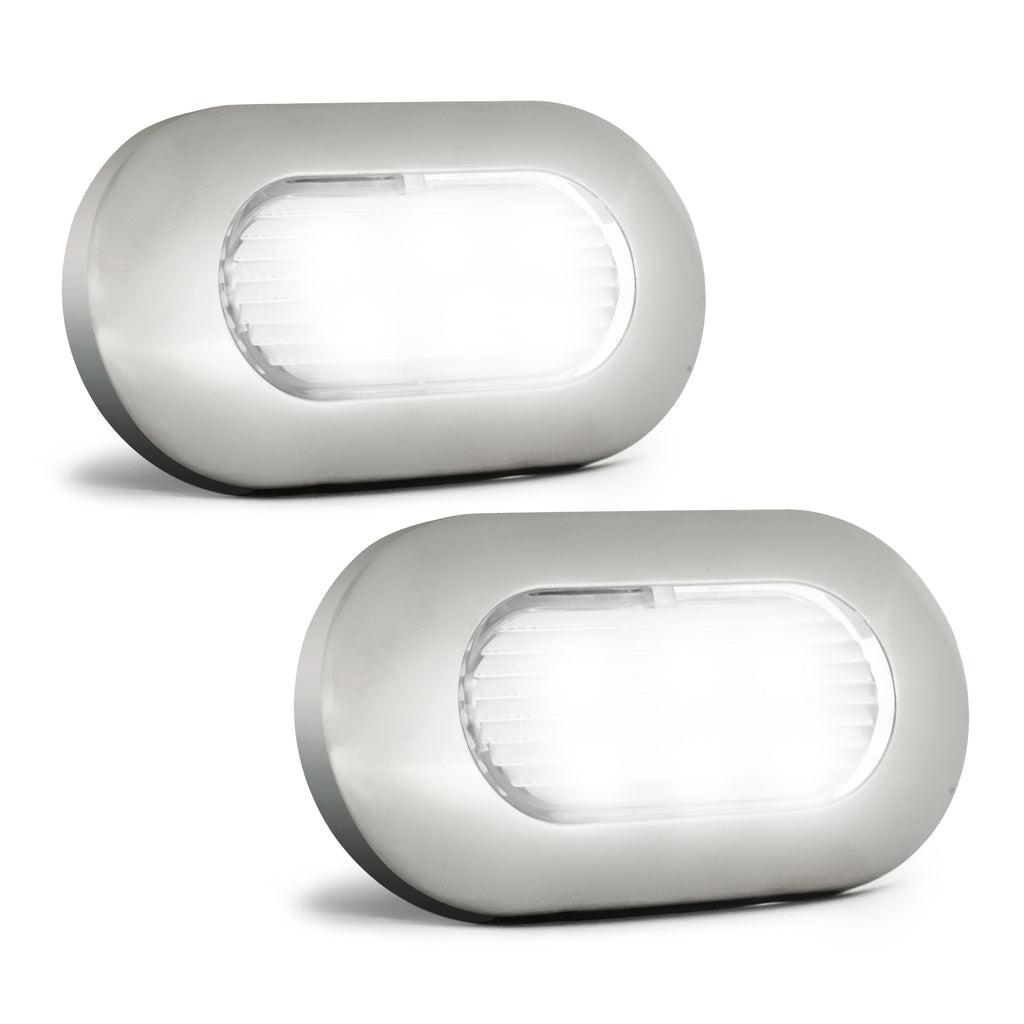 2-Pack: White LED Courtesy Light, Polycarbonate Lens with a Rim of AISI304 Stainless Steel, Marine, Boat, RV, Motorhome, Camper, Caravan, Trailer-Canadian Marine &amp; Outdoor Equipment