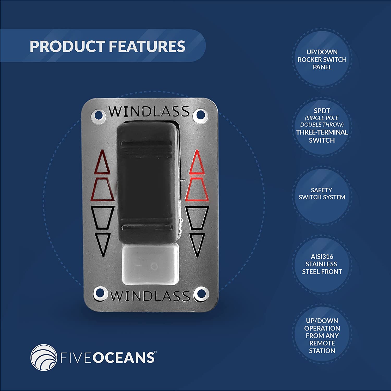 12V Windlass Rocker Switch Panel, SPDT 3-Terminal – Five Oceans | Canadian Marine & Outdoor Equipment