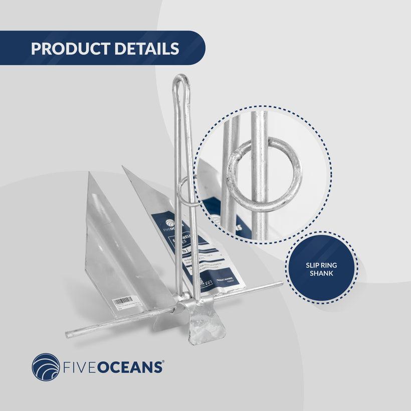 Five Oceans Easy-Release Danforth Anchor Series - Hot Dipped Galvanized Steel with slip ring shank, 12 lb-Canadian Marine &amp; Outdoor Equipment